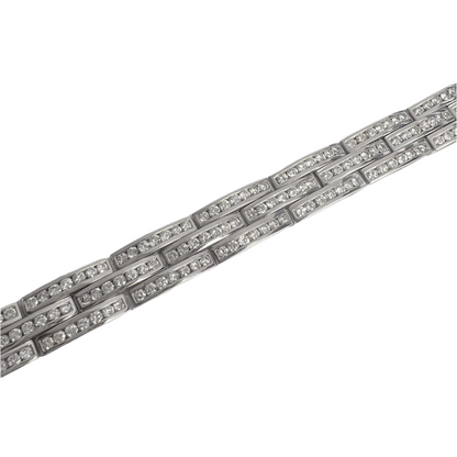 18k White Gold Diamond 3 Row Interlocking Link 12mm Chain Bracelet 7" 7.56ctw