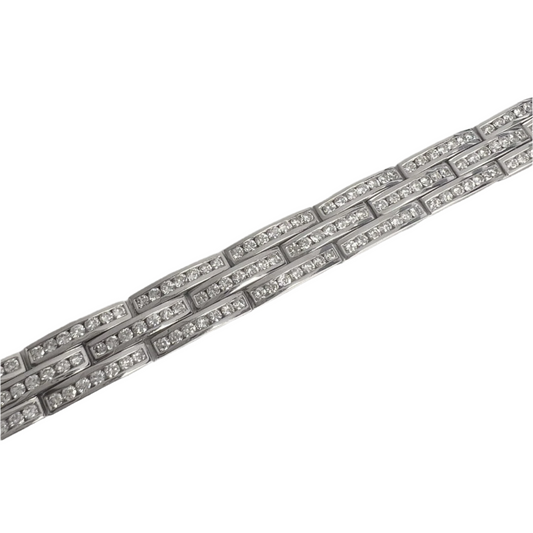 18k White Gold Diamond 3 Row Interlocking Link 12mm Chain Bracelet 7" 7.56ctw