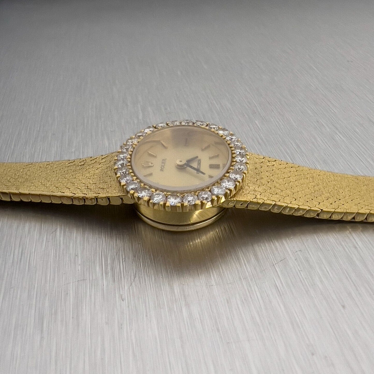 Rolex Precision 2636 18k Yellow Gold Diamond Bezel Champagne Dial 26mm Watch