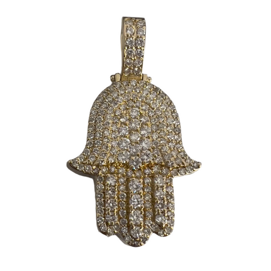 14k Yellow Gold Diamond Hamsa Hand of Fatima Charm Pendant 2.50ctw 13.9g