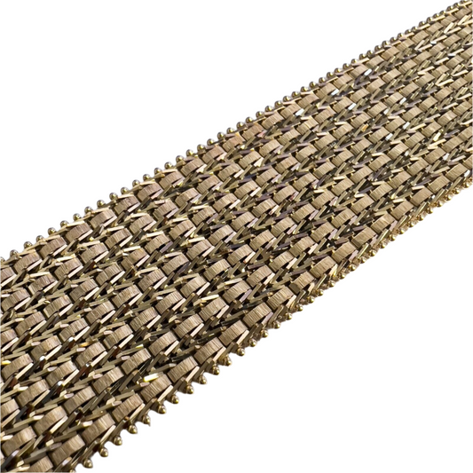 Imperial 14k Yellow Gold Fancy Mixed Wheat Mesh Link 24mm Bracelet 7.50" 44.7g
