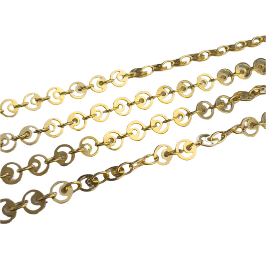 1AR 18k Yellow Gold Crescent Moon Cutout Disc Link 5.5mm Necklace 32" 21.5g
