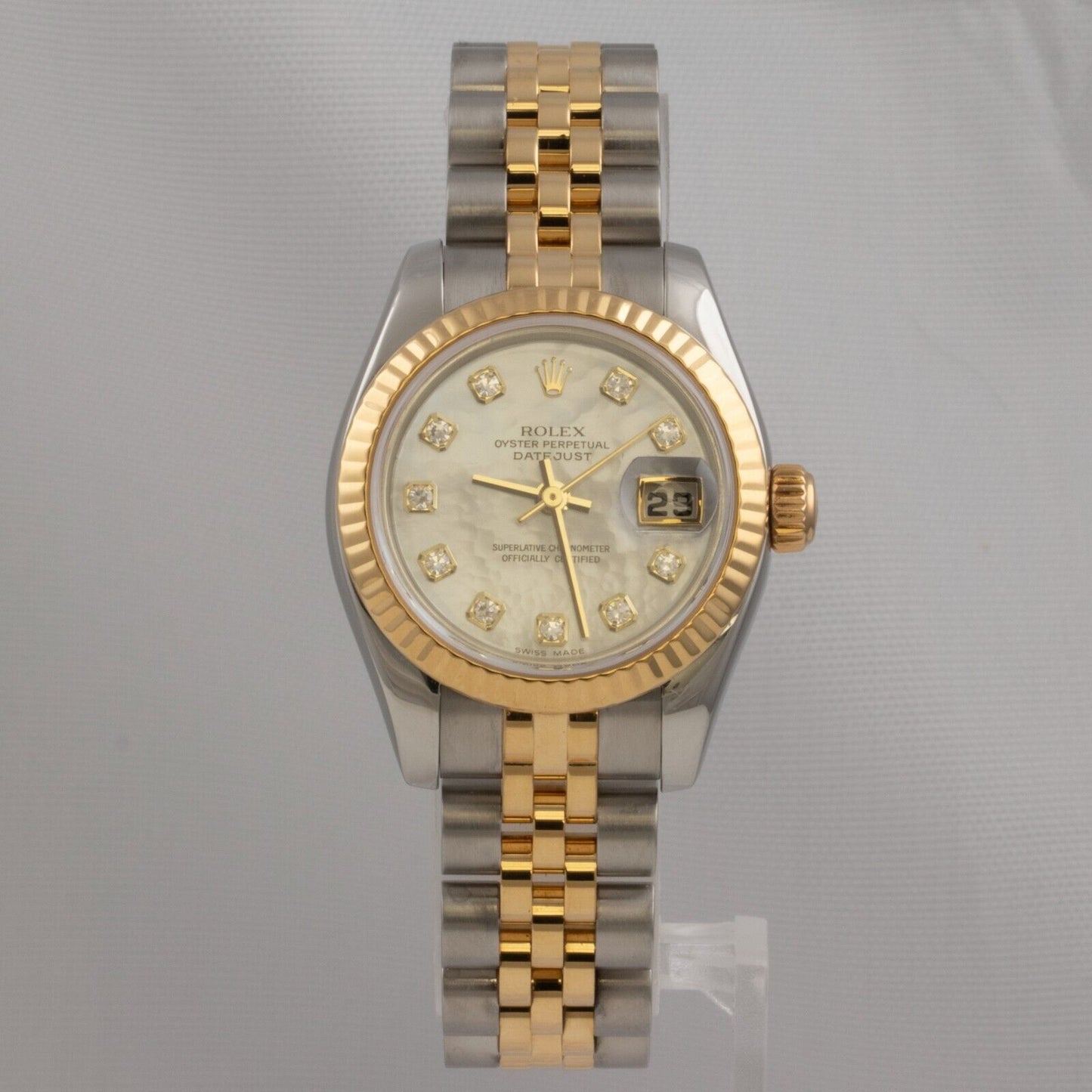 2004 Rolex DateJust 179173 18k Gold & Stainless MOP Diamond Dial 26mm BOX PAPERS