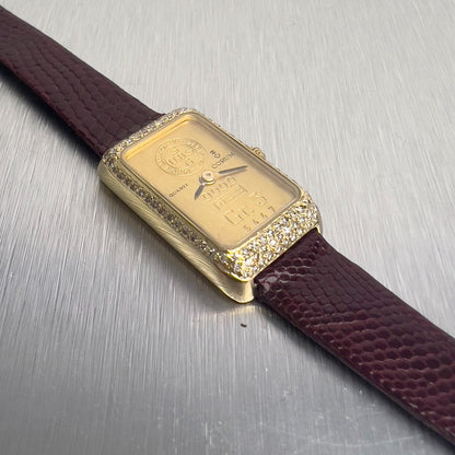 Corum 5 Gram Ingot 24k & 18k Yellow Gold Diamond Case Leather Strap Ladies Watch