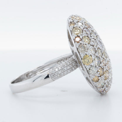 18k White Gold White, Yellow & Champagne Diamond Pave Oval Pillow Top Ring 3ctw