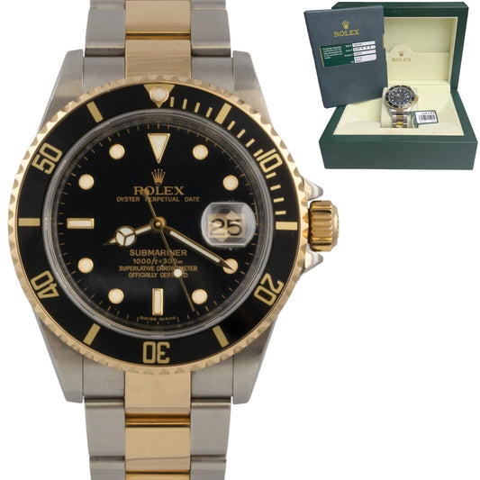 2008 Rolex Submariner Black Stainless Steel & 18k 40mm Watch 16613N BOX + PAPERS
