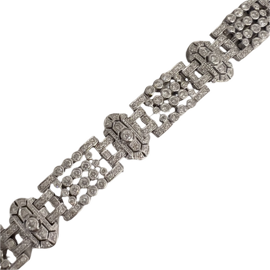 Antique Art Deco 18k White Gold Diamond Bracelet 7.25" 5.50ctw G-H VS2-SI1