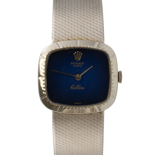 1976 Rolex Cellini 4318 18k White Gold Blue Dial 24mm Ladies Rectangular Watch