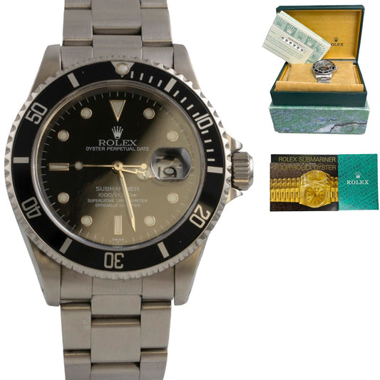 1999 Rolex Submariner Black Stainless Steel 40mm Watch 16610 BOX & PAPERS