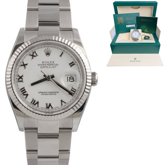 2023 Rolex Datejust White Roman Stainless FLUTED 36mm Watch 126234 BOX & PAPERS