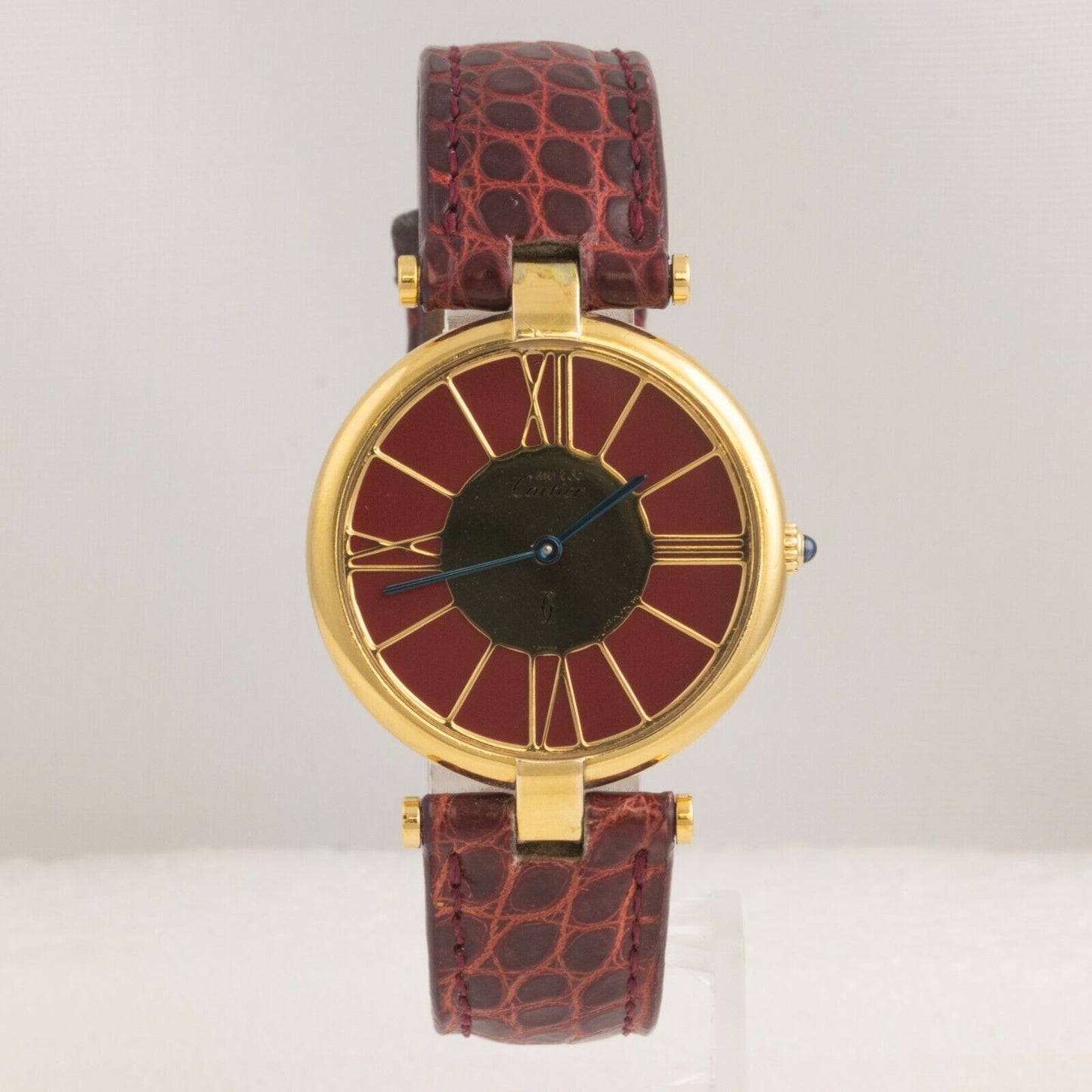 1986 Must de Cartier #17 925 Gold Vermeil Red Strap Cal 81 30mm Watch BOX PAPERS