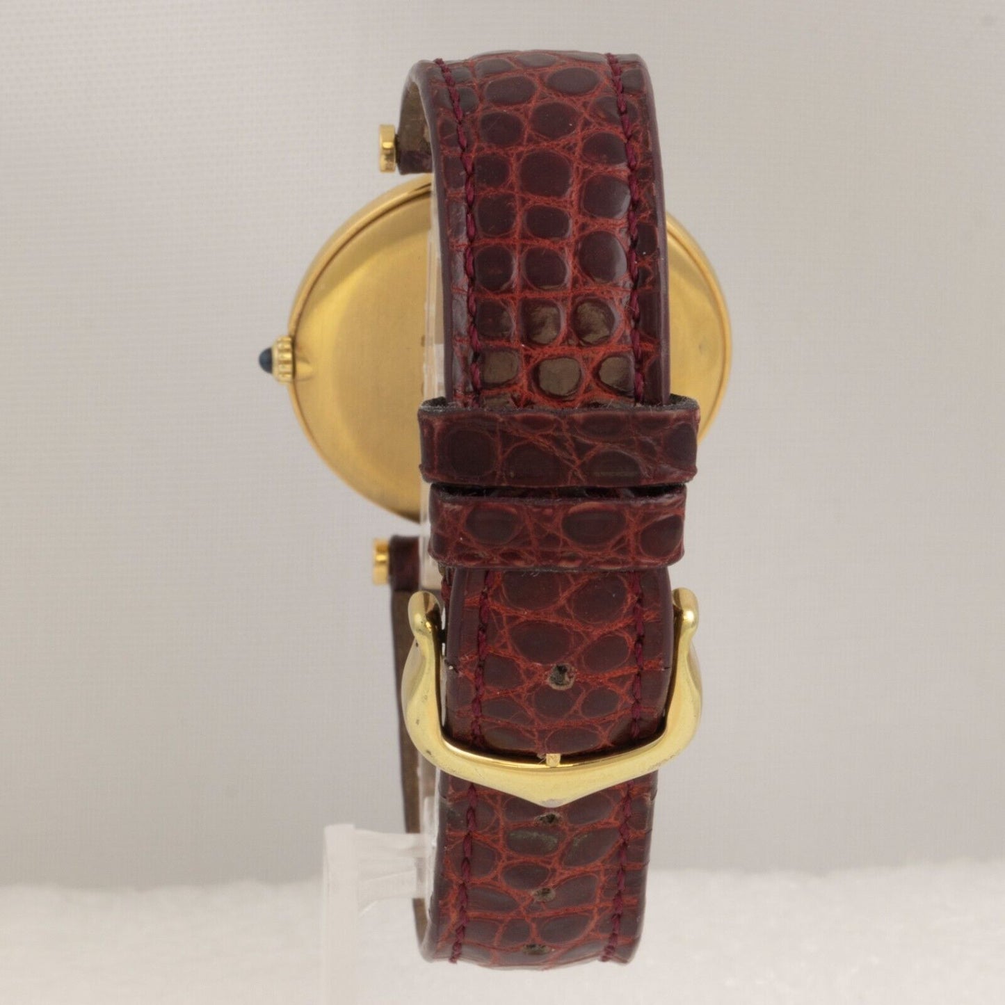 1986 Must de Cartier #17 925 Gold Vermeil Red Strap Cal 81 30mm Watch BOX PAPERS