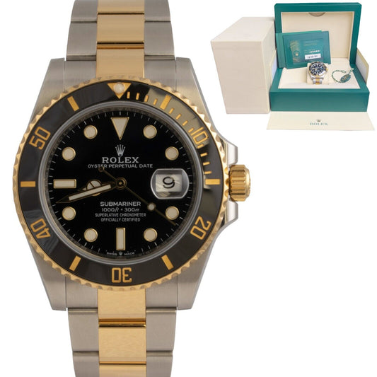 2021 Rolex Submariner 18k Gold & Stainless Steel Black 41mm 126613 LN BOX PAPERS