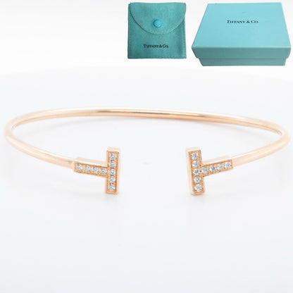 Tiffany & Co. 18k Yellow Gold Diamond T Wire CuffBracelet 6.75" BOX POUCH