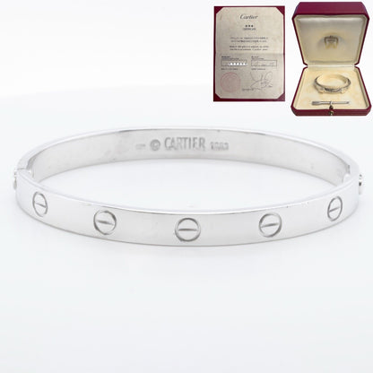 Cartier Love 750 18k White Gold Bangle Bracelet Size 17 BOX CERTIFICATE