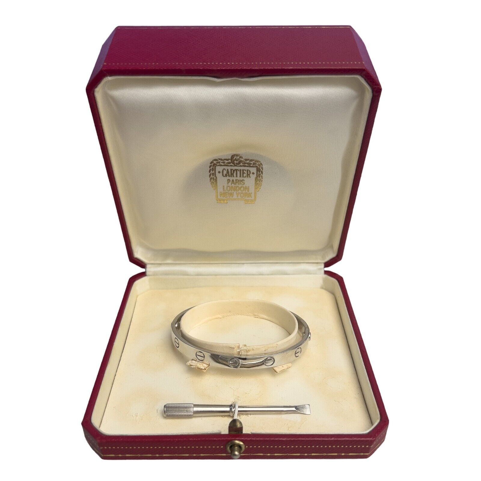 Cartier Love 750 18K White Gold Bangle Bracelet Size 17 Box Certificate