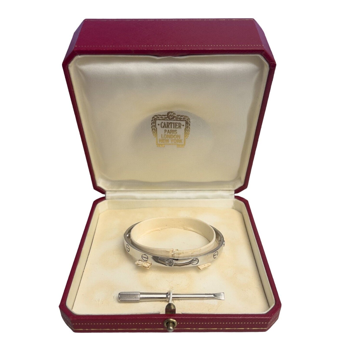 Cartier Love 750 18k White Gold Bangle Bracelet Size 17 BOX CERTIFICATE