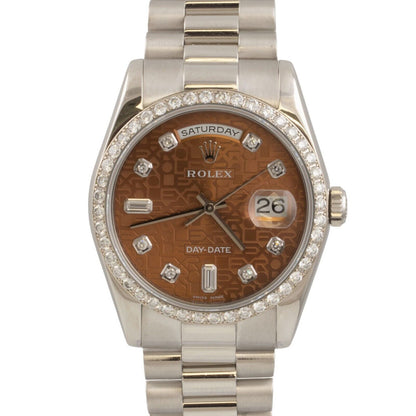 2001 Rolex Day-Date President Platinum Havana Brown Dial 36mm Watch 118206