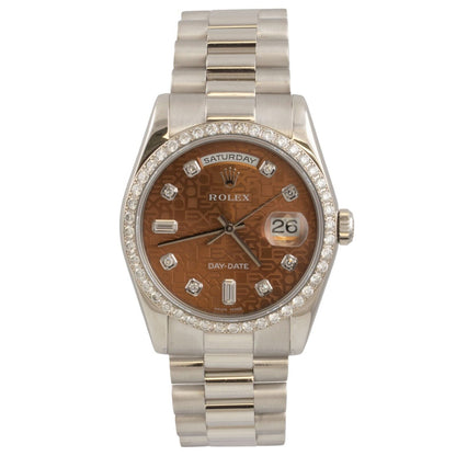 2001 Rolex Day-Date President Platinum Havana Brown Dial 36mm Watch 118206