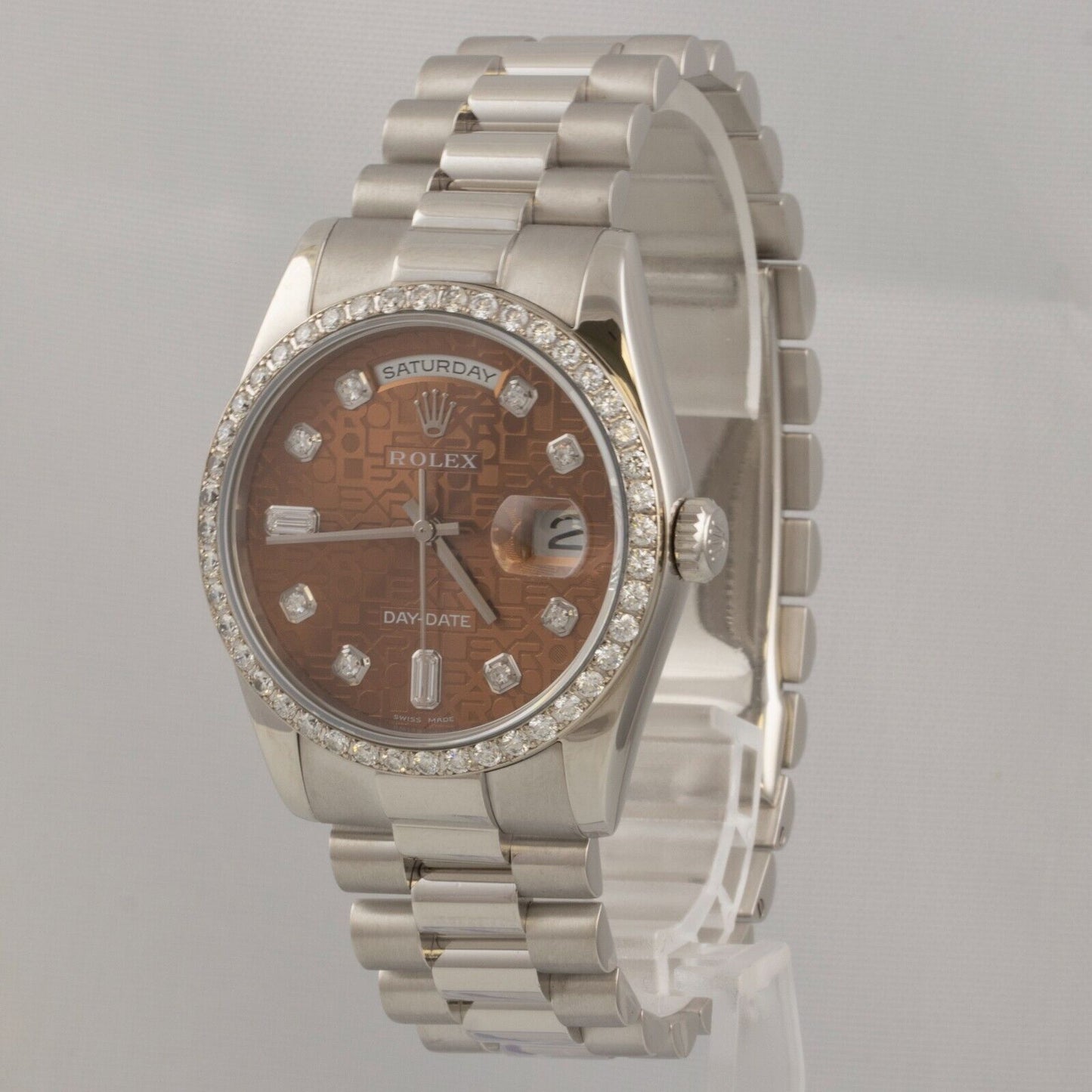 2001 Rolex Day-Date President Platinum Havana Brown Dial 36mm Watch 118206