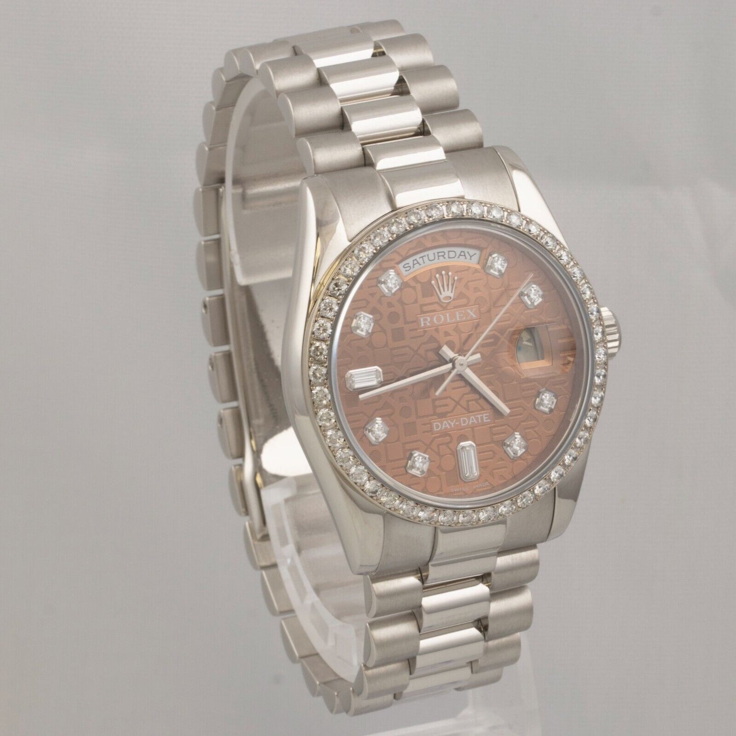 2001 Rolex Day-Date President Platinum Havana Brown Dial 36mm Watch 118206