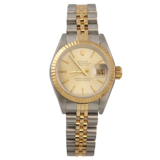 Rolex DateJust 69173 18k Yellow Gold & Stainless Silver Dial 26mm Ladies Watch