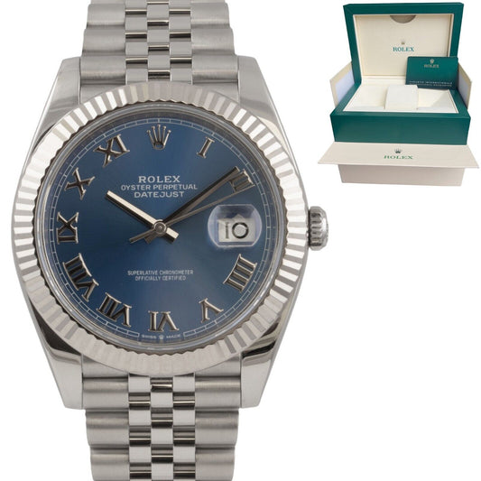 2023 Rolex Datejust 41 Azzurro Blue Roman FLUTED Stainless Watch 126334 BOX CARD