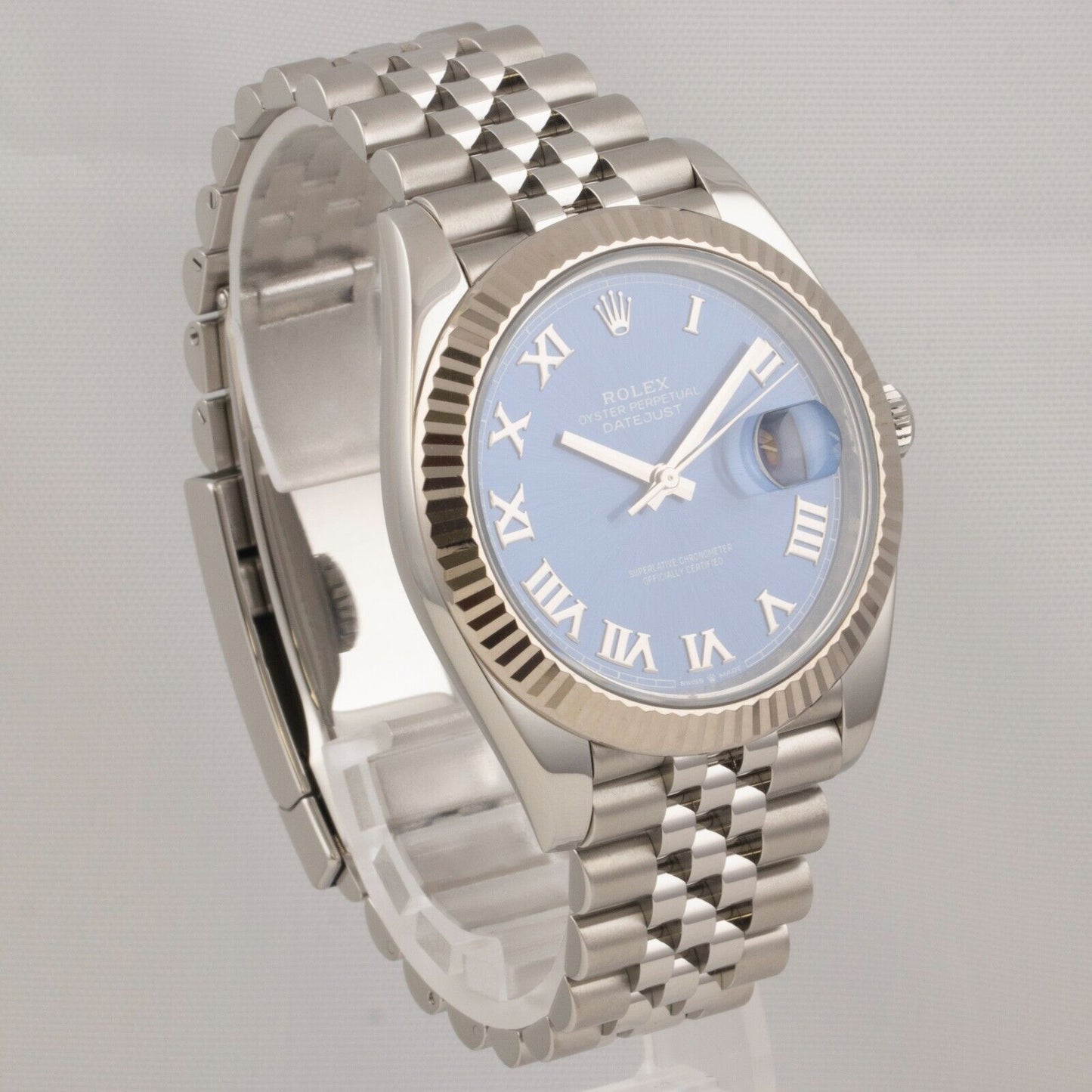 2023 Rolex Datejust 41 Azzurro Blue Roman FLUTED Stainless Watch 126334 BOX CARD