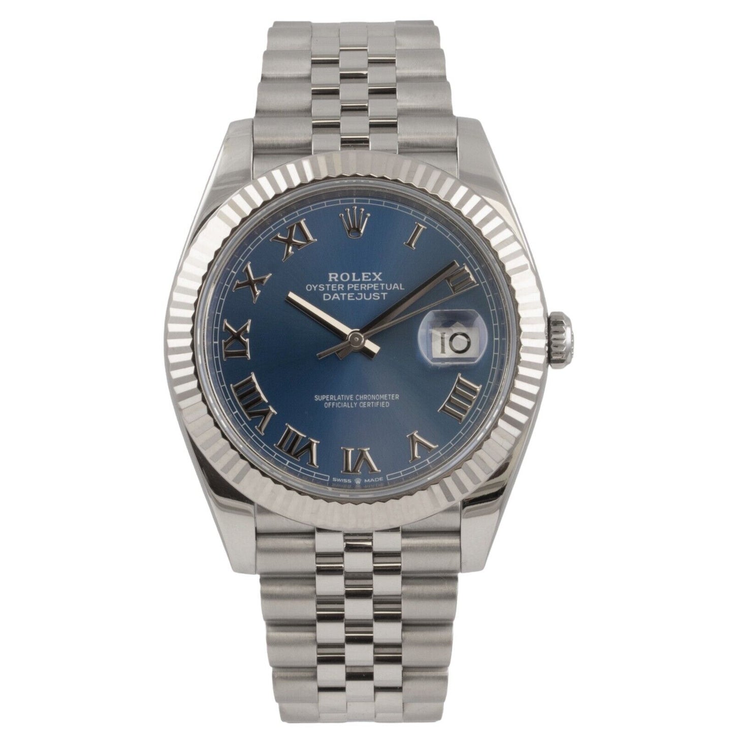 2023 Rolex Datejust 41 Azzurro Blue Roman FLUTED Stainless Watch 126334 BOX CARD