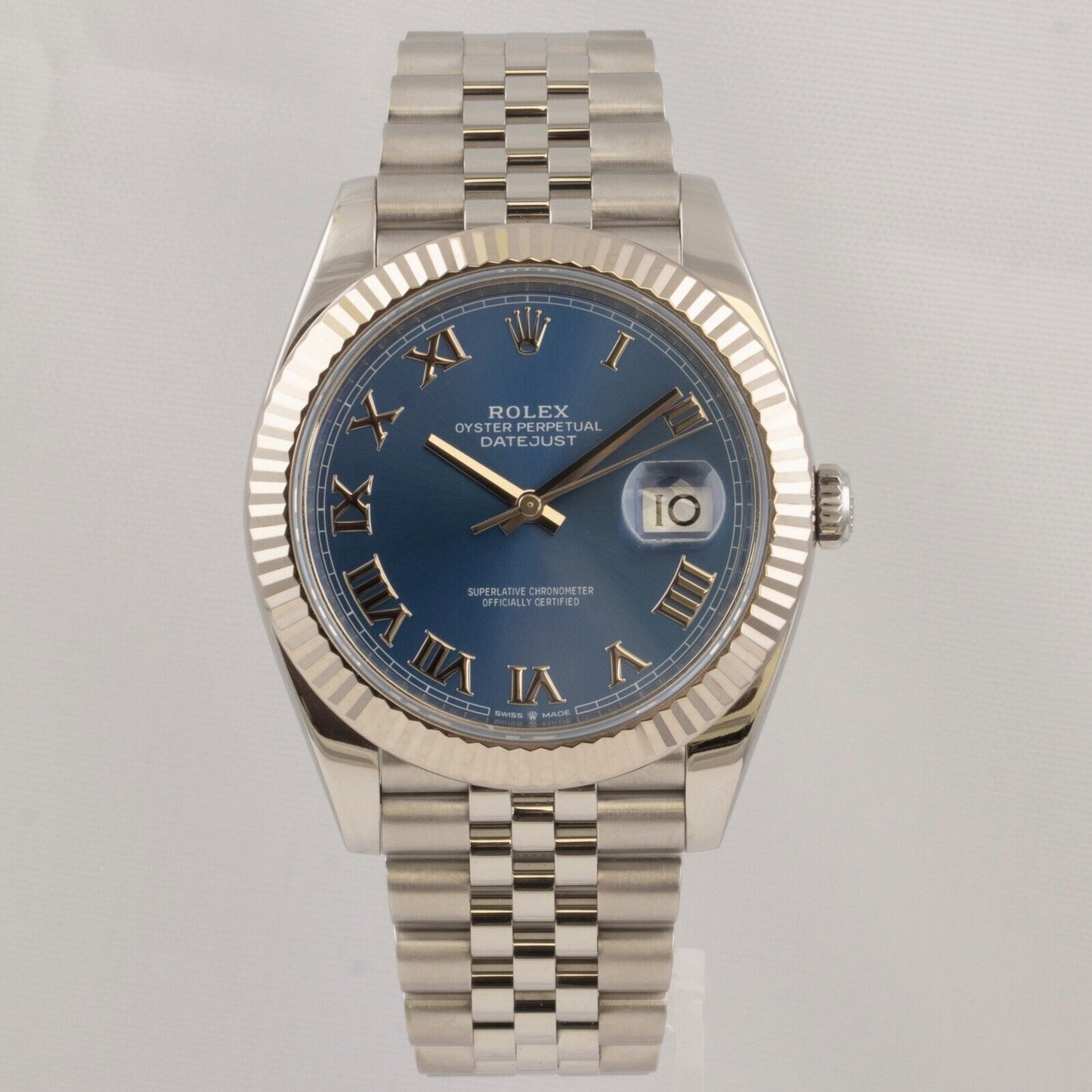 2023 Rolex Datejust 41 Azzurro Blue Roman FLUTED Stainless Watch 126334 BOX CARD