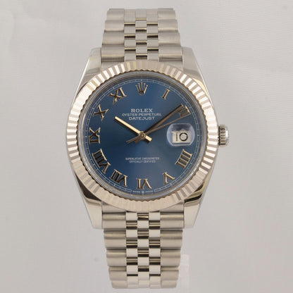 2023 Rolex Datejust 41 Azzurro Blue Roman FLUTED Stainless Watch 126334 BOX CARD