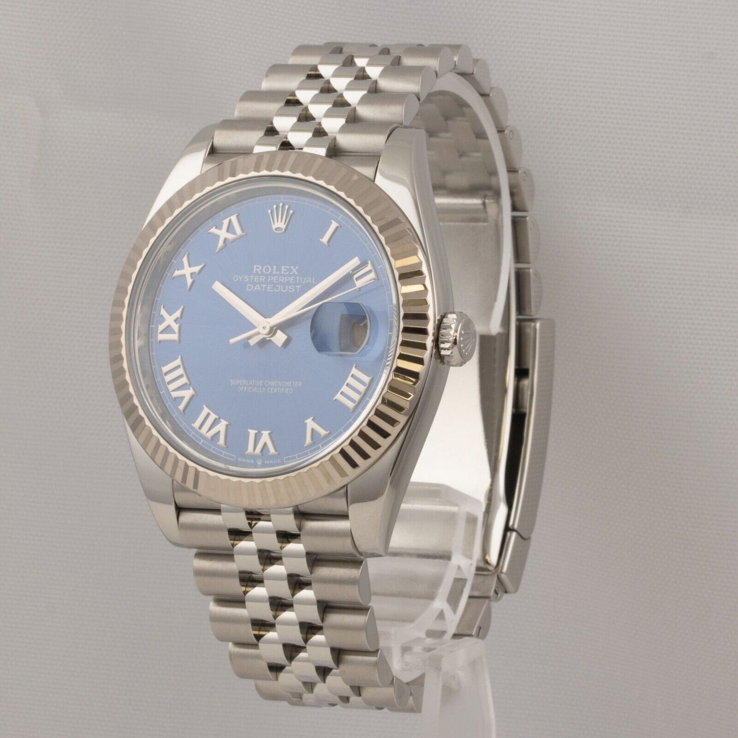 2023 Rolex Datejust 41 Azzurro Blue Roman FLUTED Stainless Watch 126334 BOX CARD