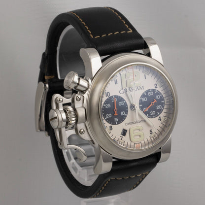 Graham Chronofighter RAC 2CRBS Silver Dial Black Leather 43mm Watch BOX PAPERS