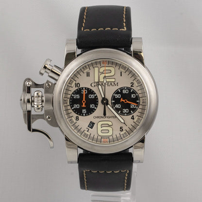 Graham Chronofighter RAC 2CRBS Silver Dial Black Leather 43mm Watch BOX PAPERS