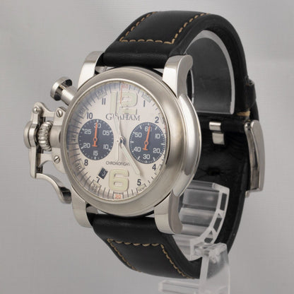 Graham Chronofighter RAC 2CRBS Silver Dial Black Leather 43mm Watch BOX PAPERS