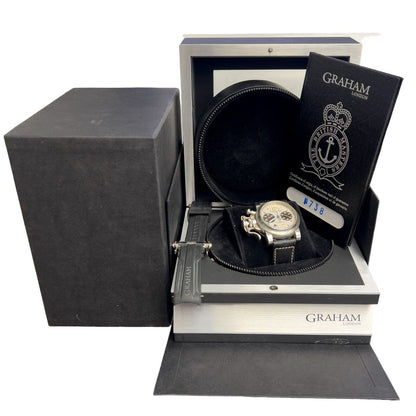 Graham Chronofighter RAC 2CRBS Silver Dial Black Leather 43mm Watch BOX PAPERS