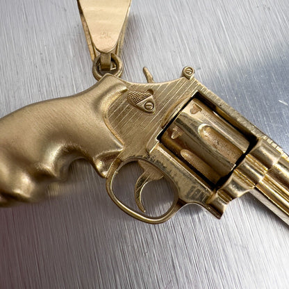 14k Yellow Gold 3D .357 Magnum Revolver Pistol w/ Moving Cylinder Pendant 34.9g