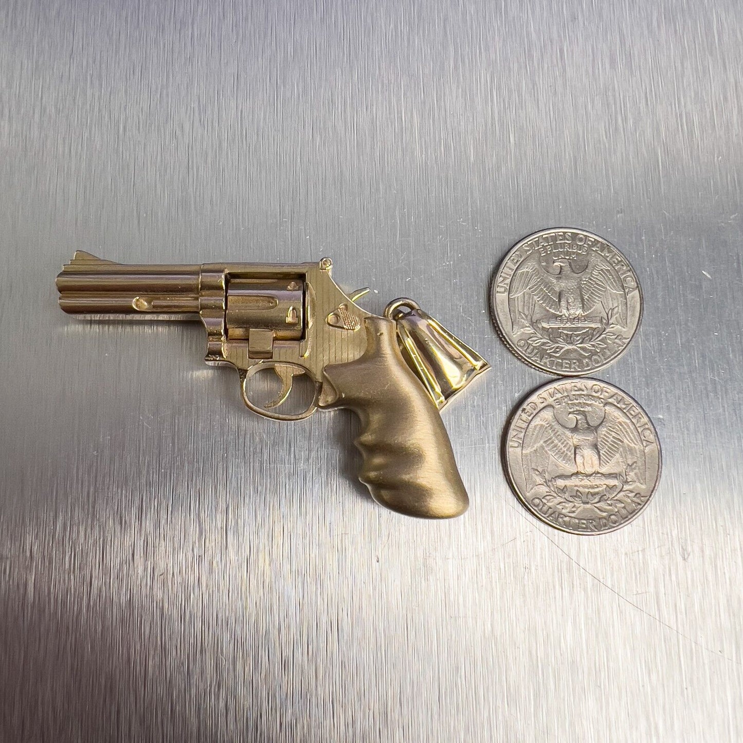 14k Yellow Gold 3D .357 Magnum Revolver Pistol w/ Moving Cylinder Pendant 34.9g