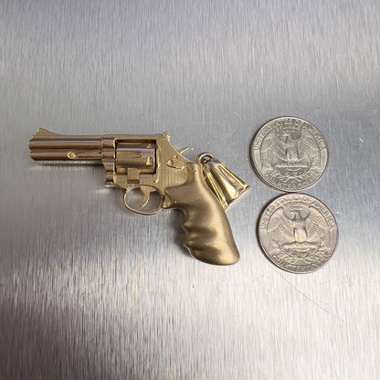 14k Yellow Gold 3D .357 Magnum Revolver Pistol w/ Moving Cylinder Pendant 34.9g