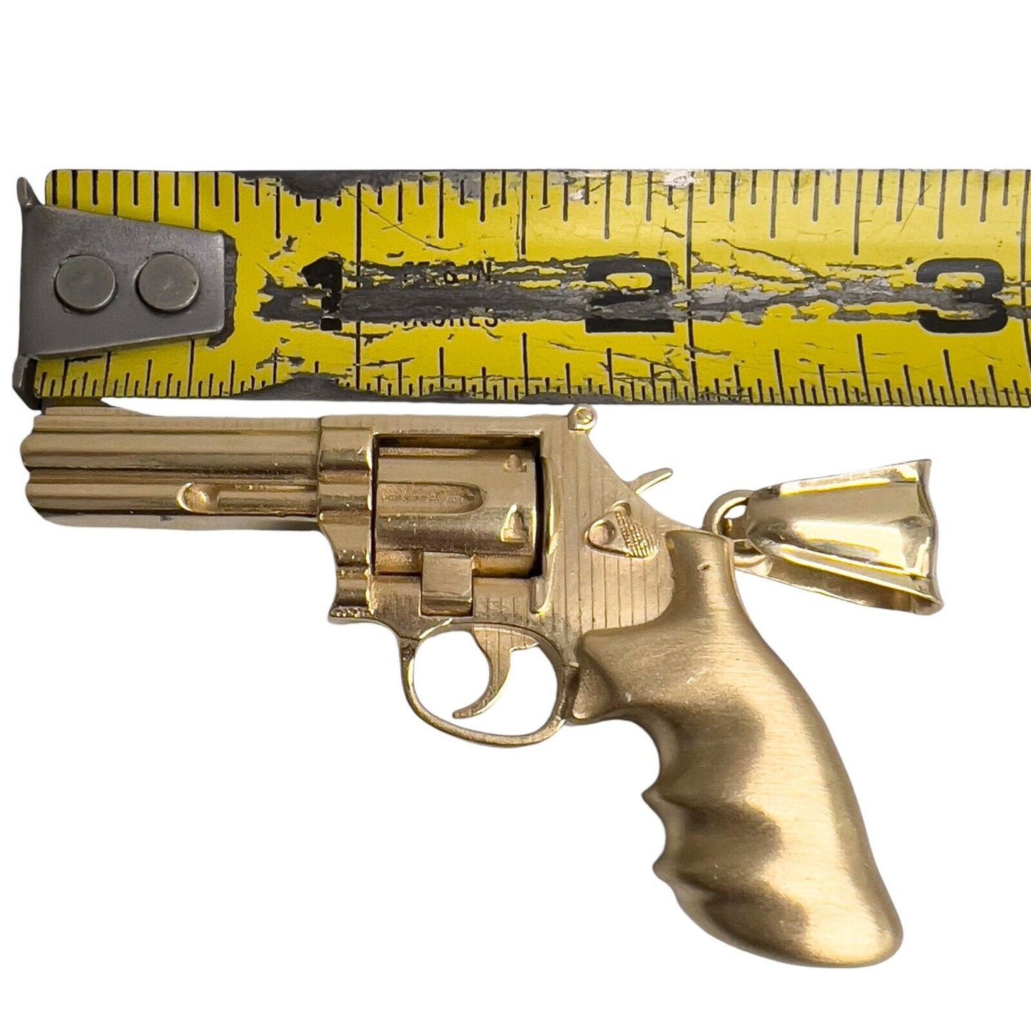 14k Yellow Gold 3D .357 Magnum Revolver Pistol w/ Moving Cylinder Pendant 34.9g