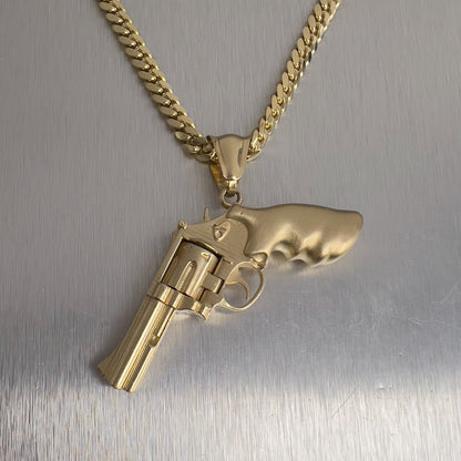 14k Yellow Gold 3D .357 Magnum Revolver Pistol w/ Moving Cylinder Pendant 34.9g