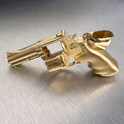 14k Yellow Gold 3D .357 Magnum Revolver Pistol w/ Moving Cylinder Pendant 34.9g