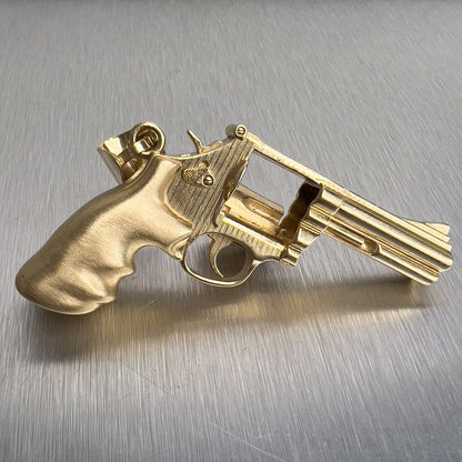 14k Yellow Gold 3D .357 Magnum Revolver Pistol w/ Moving Cylinder Pendant 34.9g