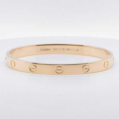 2011 Cartier Love 18k Yellow Gold Bangle Bracelet Size 17 BOX & CERTIFICATE