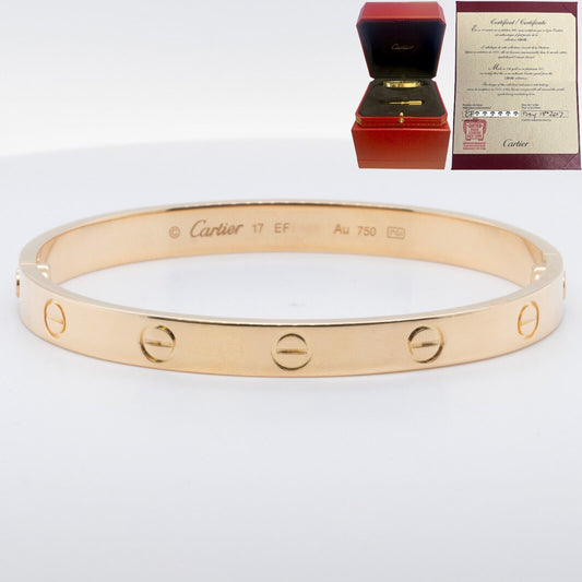 2017 Cartier Love 18k Yellow Gold Bangle Bracelet Size 17 BOX & CERTIFICATE