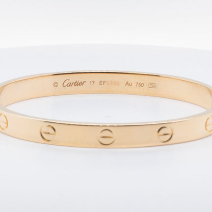 2017 Cartier Love 18k Yellow Gold Bangle Bracelet Size 17 BOX & CERTIFICATE