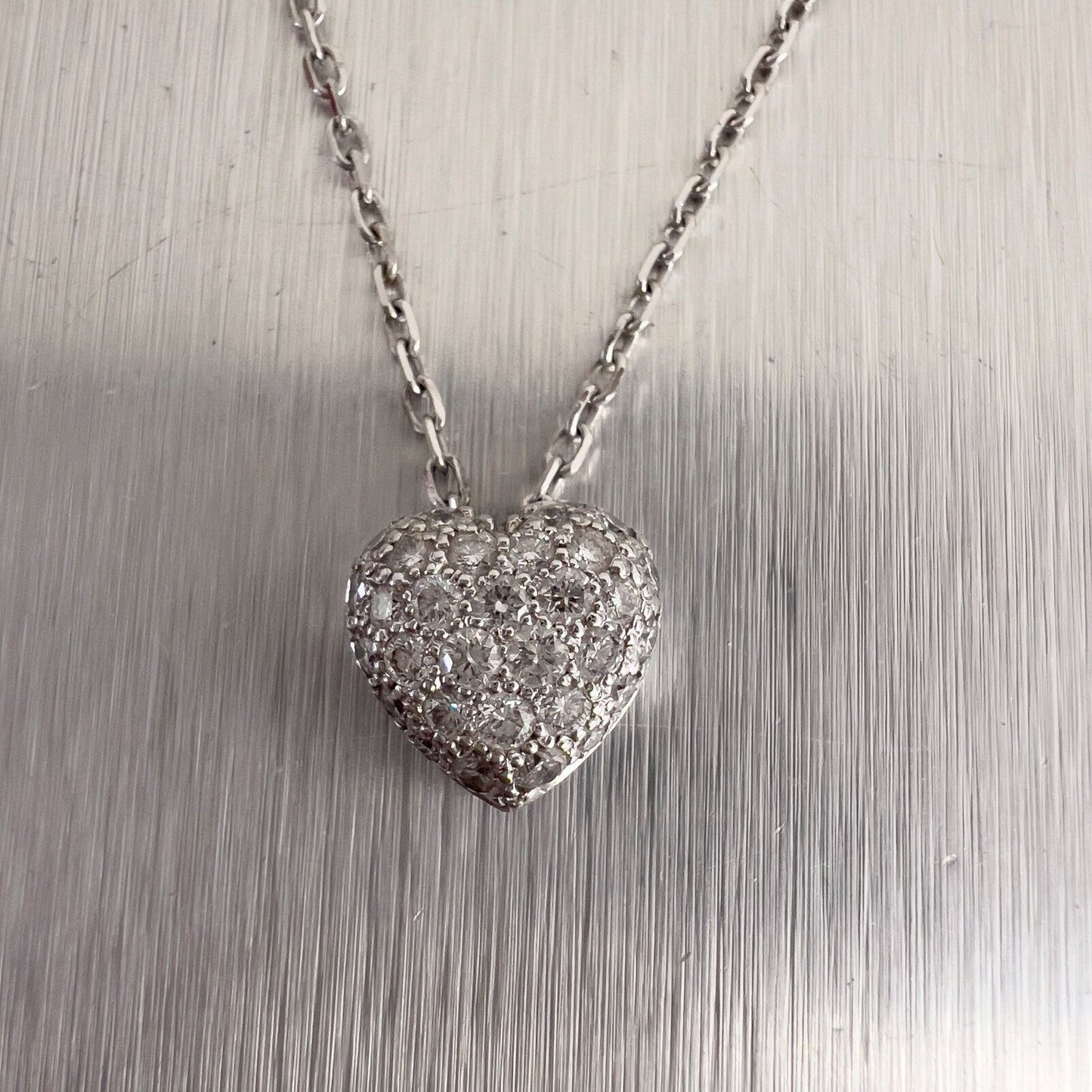 Cartier 18k White Gold Diamond Pave 10mm Heart Pendant Necklace 16" BOX & CERT