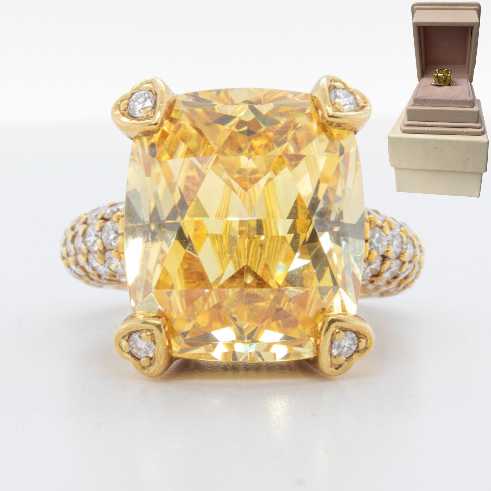 Judith Ripka Lola 18k Yellow Gold Lemon Quartz Diamond Ring Size