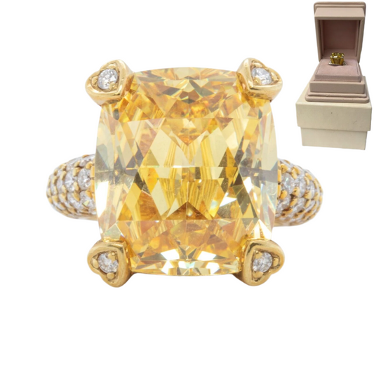 Judith Ripka Lola 18k Yellow Gold Lemon Quartz Diamond Ring Size 4.75 BOX