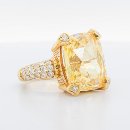 Judith Ripka Lola 18k Yellow Gold Lemon Quartz Diamond Ring Size 4.75 BOX